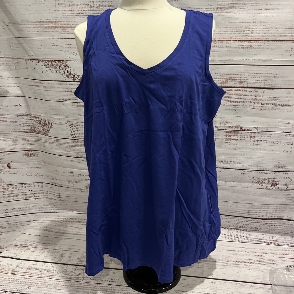 Roaman's Blue V-Neck Tank Top Women's Size L 18/20 NEW